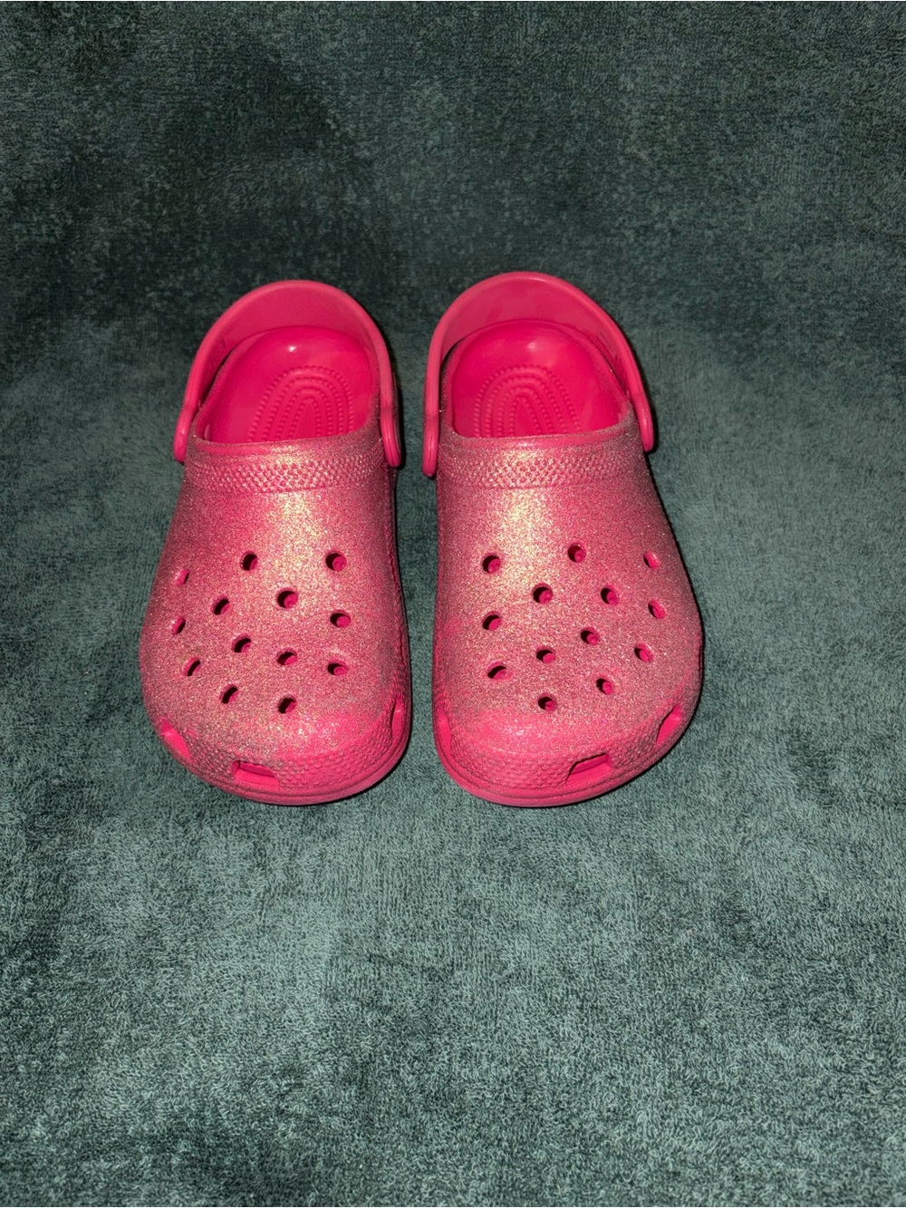 CROCS Kids Hot Pink Glitter Clogs with Heel Strap